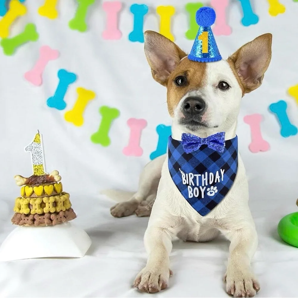 Dog Birthday Boy Party Set Bandana Hat Bow Tie NWT